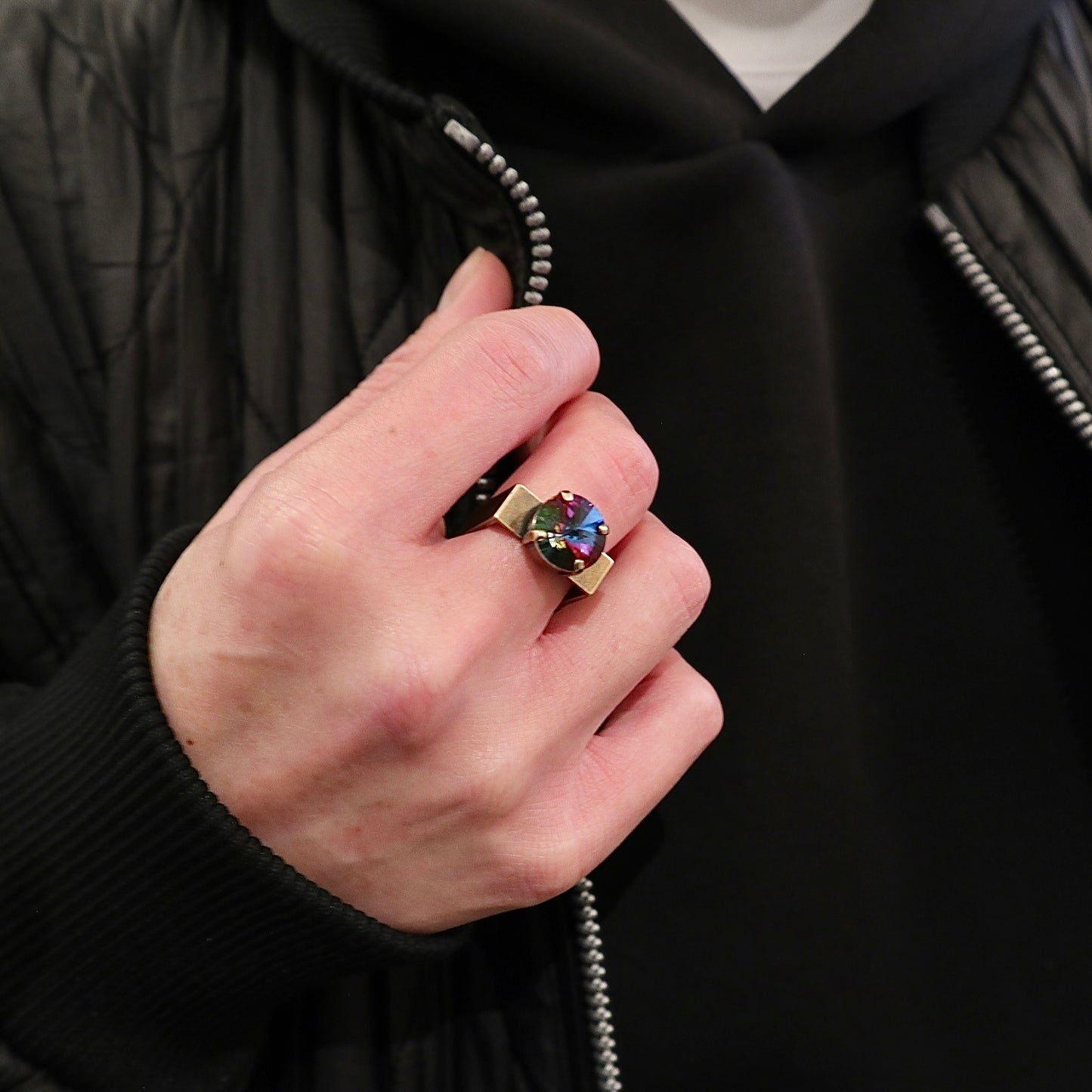 【SquareRing】スクエアリング ラウンド ストーン L イリディセントパープル
