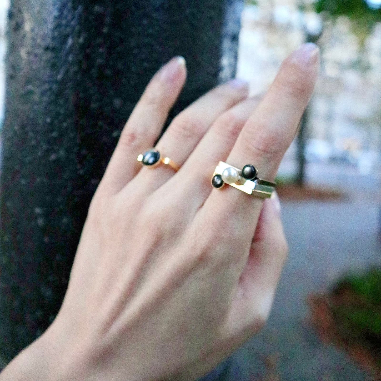 SquareRing】スクエアリング タイニー ブラック マザー オブ パール S